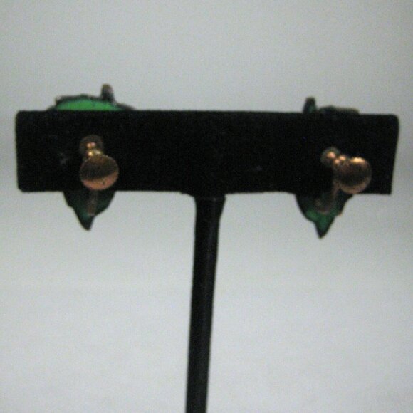 Necklace Earrings Screw Back Set 3 Grean 18 In VTG 40 Enamel Leaf CHAIN REPLACE - Picture 7 of 7